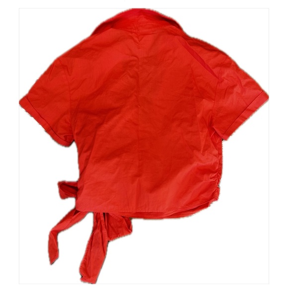 Anthropologie Maeve Red/Orange Cotton Wrap Shirt Size Small. - Picture 4 of 7